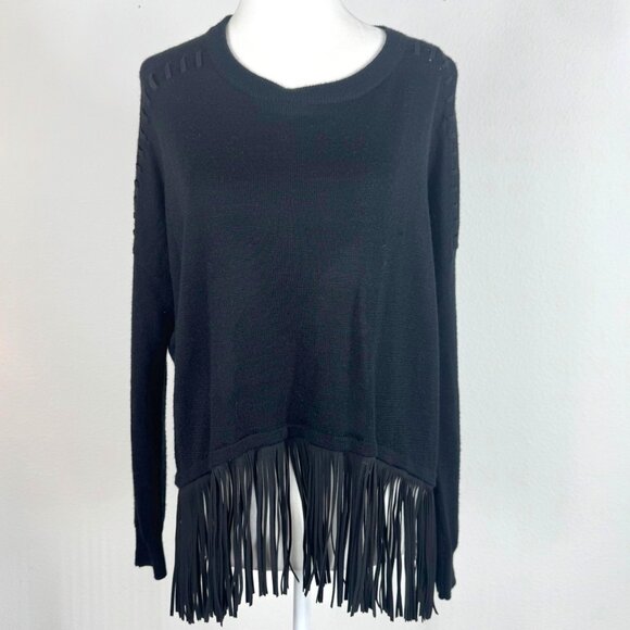 Aqua Sweaters - Aqua Black Sweater Fringe Detail Wool Blend Pullover XS Oversized